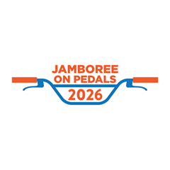 The Jamboree on Pedals 2026 logo. It shows the outline of a bike handlebars with Jamboree on Pedals written in the middle.